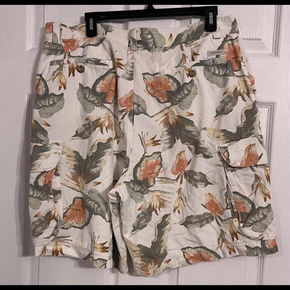 David Cremieux Men’s 38 White With Floral Pattern  Cargo Shorts 9 Inch Inseam - Picture 2 of 12